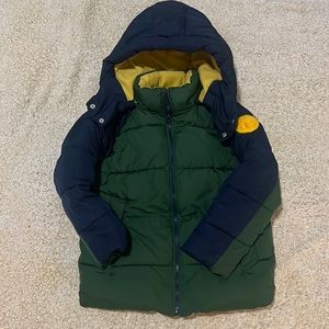 GAP Kid Boy's Puffer Green/Yellow
Jacket Hoodie Fleece Lining Size Medium